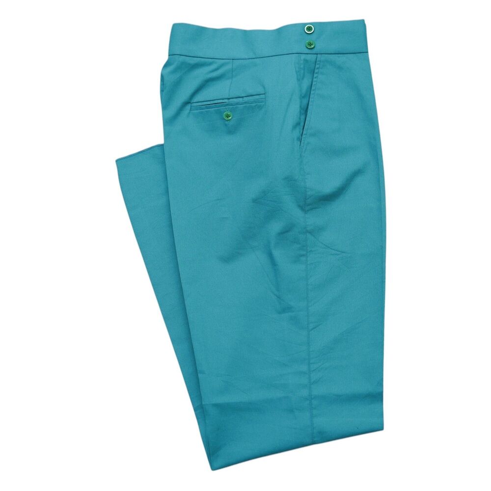 Mens 32 Teal Gurkha Pants Cotton High Waist Flat Front Straight Chino Trousers